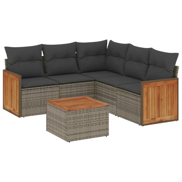 vidaXL Set de muebles de jard&iacute;n 6 pzas y cojines rat&aacute;n sint&eacute;tico gris