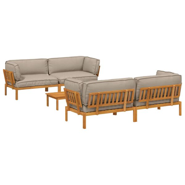 vidaXL Juego de Sof&aacute; con coj&iacute;n 5 pcs Taup&eacute; Madera de Acacia S&oacute;lida