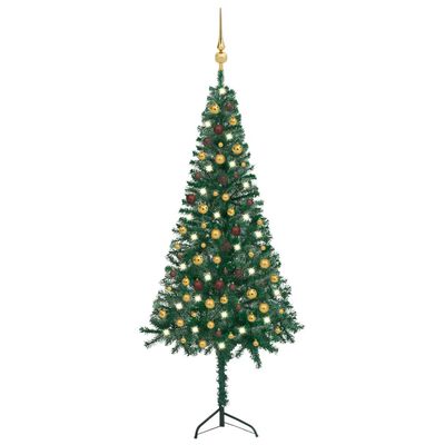vidaXL Árbol de Navidad artificial de esquina LED y bolas verde 210 cm