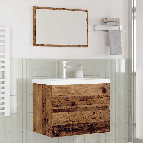 vidaXL Juego de muebles de ba&ntilde;o con caj&oacute;n 3 pcs Madera envejecida
