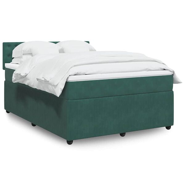 vidaXL Cama box spring con colch&oacute;n terciopelo verde oscuro 160x200 cm