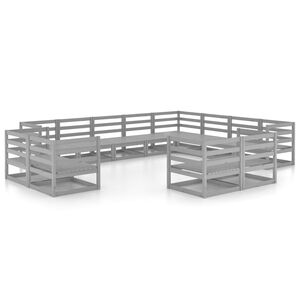 vidaXL Muebles de jard&iacute;n 12 piezas gris madera de pino maciza