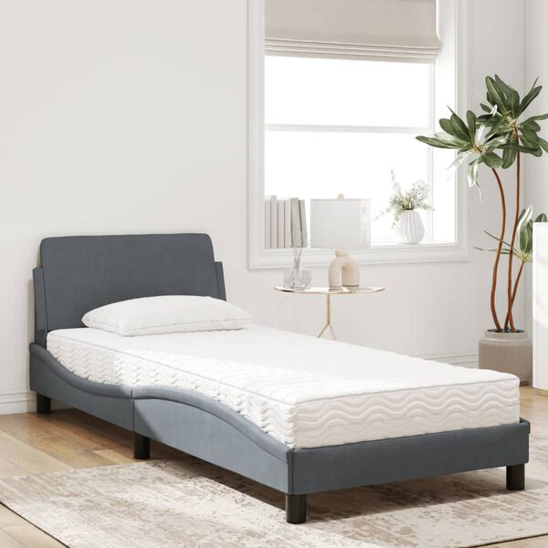 vidaXL Cama con colchón Dover terciopelo gris oscuro 80x200 cm