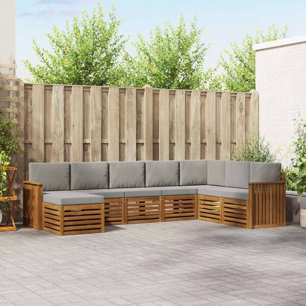 vidaXL Conjunto de Sof&aacute; Seccional con coj&iacute;n 8 pcs Gris Natural y Claro