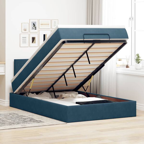 vidaXL Cama otomana con colch&oacute;n y LED terciopelo azul oscuro 120x190cm