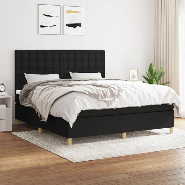 vidaXL Cama box spring con colch&oacute;n tela negro 160x200 cm