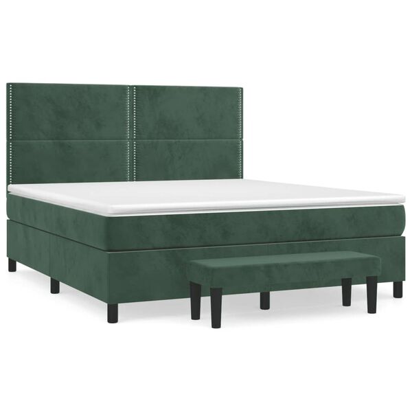 vidaXL Cama box spring con colch&oacute;n terciopelo verde oscuro 160x200 cm