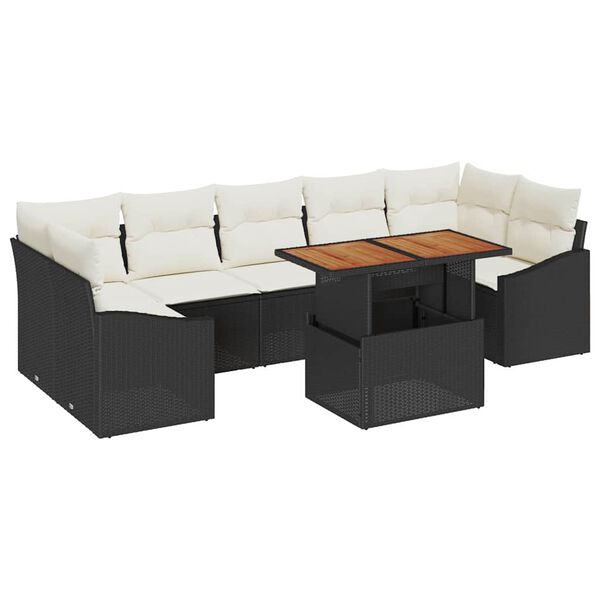 vidaXL Conjunto de Comedor de Jard&iacute;n con coj&iacute;n 8 pcs Negro y crema