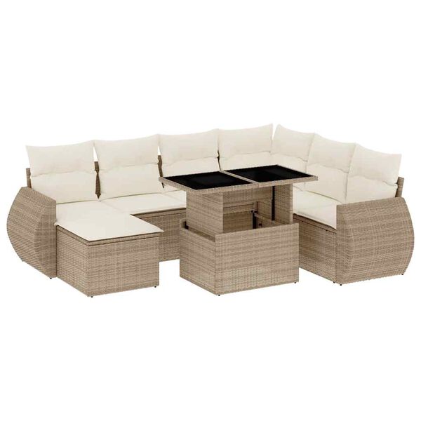 vidaXL Set de sof&aacute;s de jard&iacute;n y cojines 8 piezas rat&aacute;n sint&eacute;tico beige