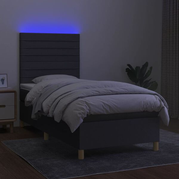 vidaXL Cama box spring colch&oacute;n y luces LED tela gris oscuro 100x200 cm