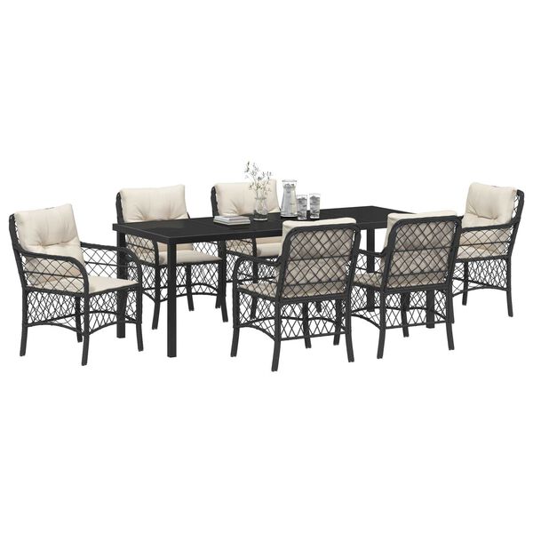 vidaXL Conjunto de Comedor de Jard&iacute;n 7 pcs Negro rat&aacute;n sint&eacute;tico