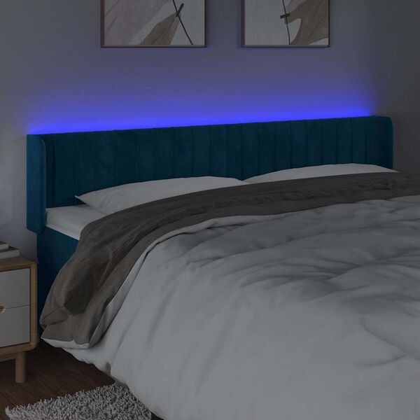 vidaXL Cabecero con LED de terciopelo azul oscuro 183x16x78/88 cm
