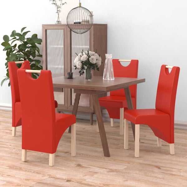vidaXL Sillas de comedor 4 unidades cuero sint&eacute;tico rojo