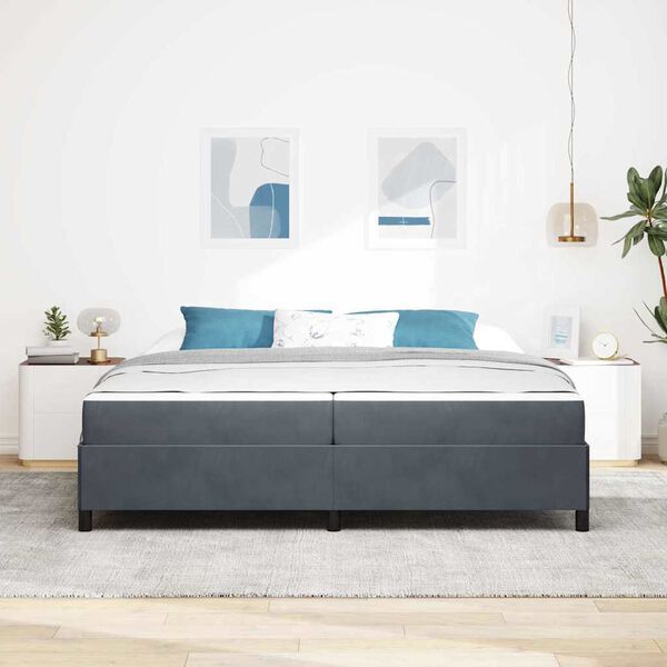 vidaXL Estructura de cama con colch&oacute;n Gris oscuro 200 x 200 cm tela