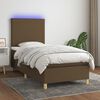 vidaXL Cama box spring colch&oacute;n y luces LED tela marr&oacute;n oscuro 90x200cm
