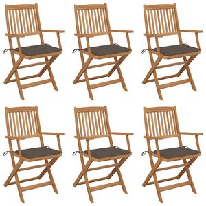 vidaXL Sillas plegables (6 unidades) con cojines, de madera maciza de acacia.