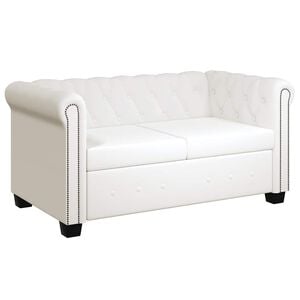 vidaXL Sof&aacute; Chesterfield de 2 plazas cuero sint&eacute;tico blanco