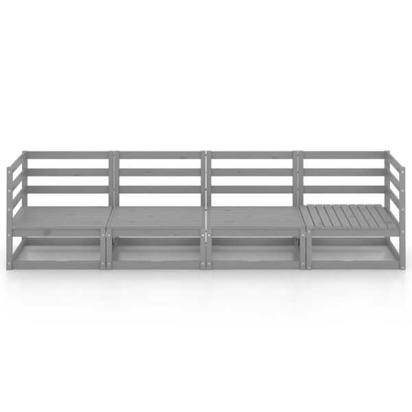 vidaXL Sof&aacute; de jard&iacute;n 4 plazas gris madera maciza pino