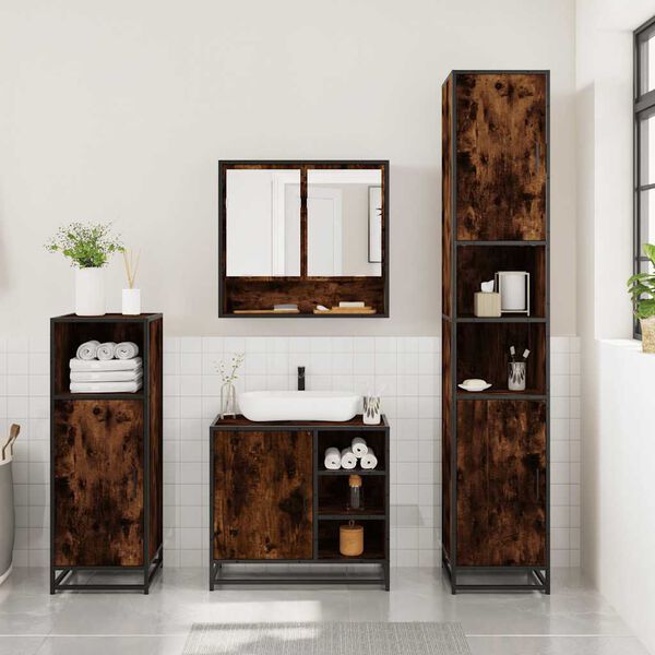 vidaXL Set de muebles ba&ntilde;o 3 pzas madera contrachapada roble ahumado