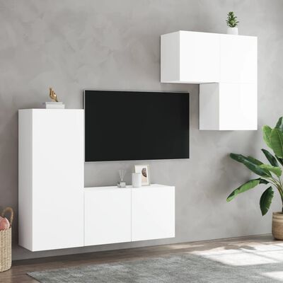 vidaXL Muebles de TV de pared 4 piezas madera de ingeniería blanco