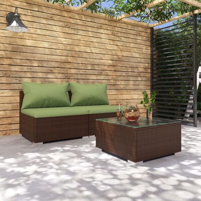 vidaXL Set muebles de jardín 3 piezas y cojines ratán sintético marrón