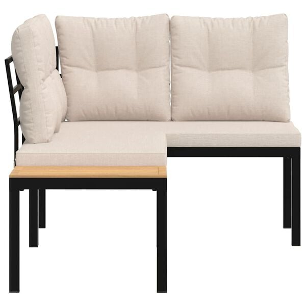 vidaXL Bancos jard&iacute;n y cojines 2 pzas acero recubrimiento polvo negro