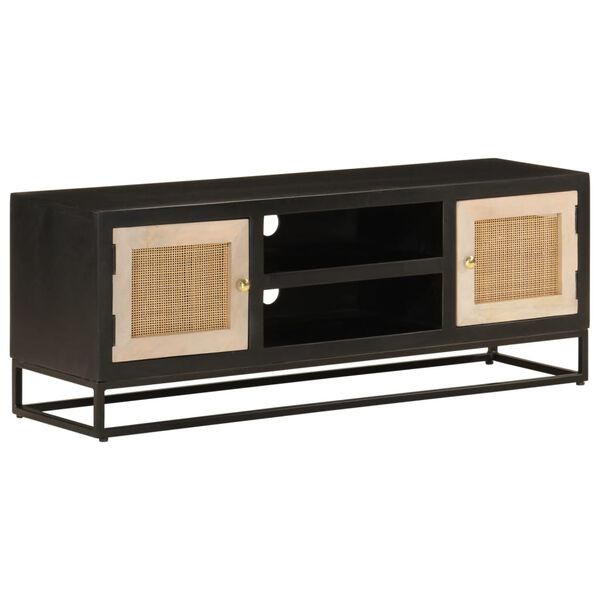 vidaXL Mueble de TV madera maciza de mango y hierro negro 110x30x40 cm