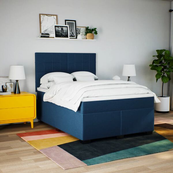 vidaXL Cama box spring con colch&oacute;n tela azul 140x190 cm