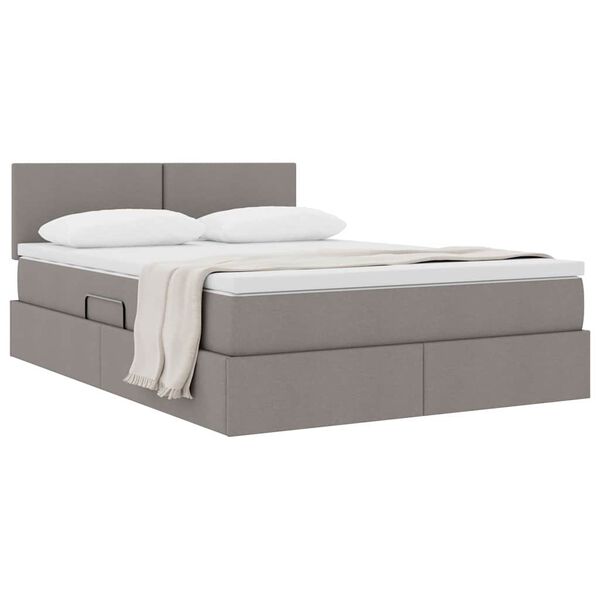 vidaXL Cama con almacenamiento y colchón Taupé 140 x 190 cm