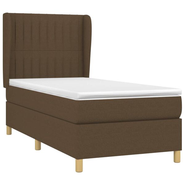 vidaXL Cama box spring con colch&oacute;n tela marr&oacute;n oscuro 90x190 cm