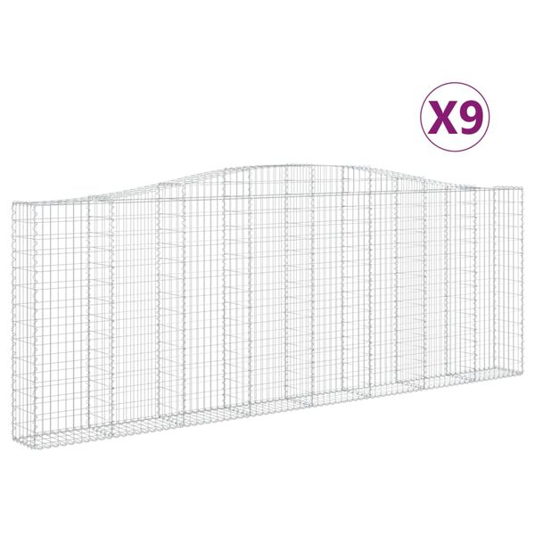 vidaXL Cestas de gaviones 9 uds forma de arco hierro 400x30x140/160 cm