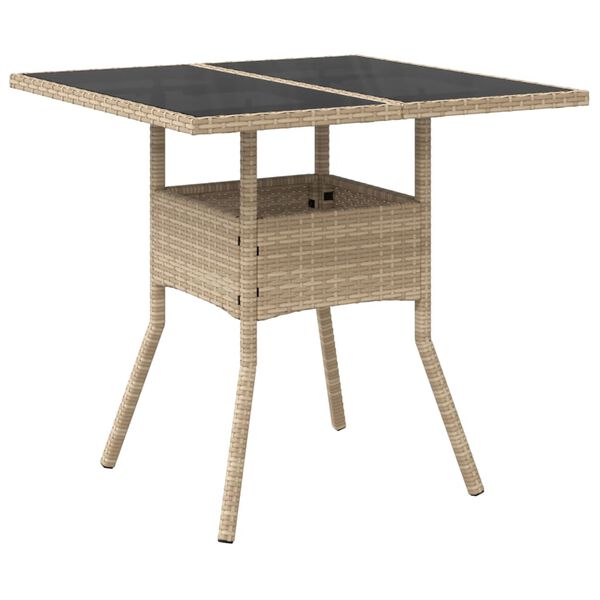 vidaXL Set comedor jard&iacute;n 3 pzas cojines rat&aacute;n sint&eacute;tico vidrio beige
