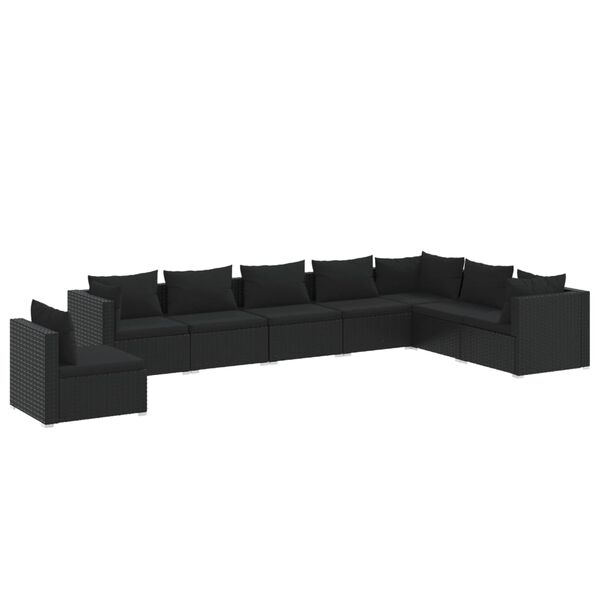 vidaXL Set de muebles de jard&iacute;n 8 pzas y cojines rat&aacute;n sint&eacute;tico negro