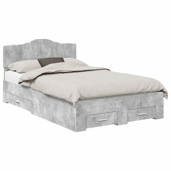 vidaXL Estructura de cama con cabecera Gris Concreto 135 x 190 cm