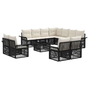vidaXL Conjunto de sof&aacute;s de jard&iacute;n 12 uds. Negro y Blanco Crema
