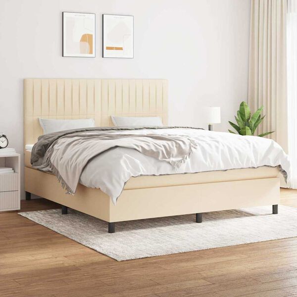 vidaXL Cama box spring con colch&oacute;n tela color crema 160x200 cm