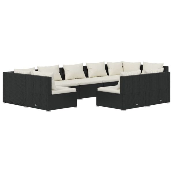 vidaXL Set de muebles de jard&iacute;n 9 pzas y cojines rat&aacute;n sint&eacute;tico negro
