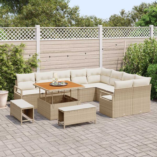 vidaXL Conjunto de sofá de jardín con cojín 12 pcs Beige Poliratán