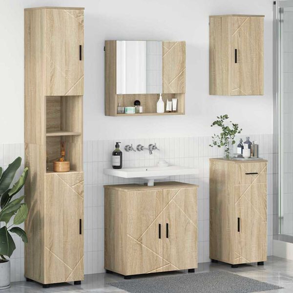 vidaXL Juego de muebles de ba&ntilde;o con caj&oacute;n 5 pcs Roble Sonoma
