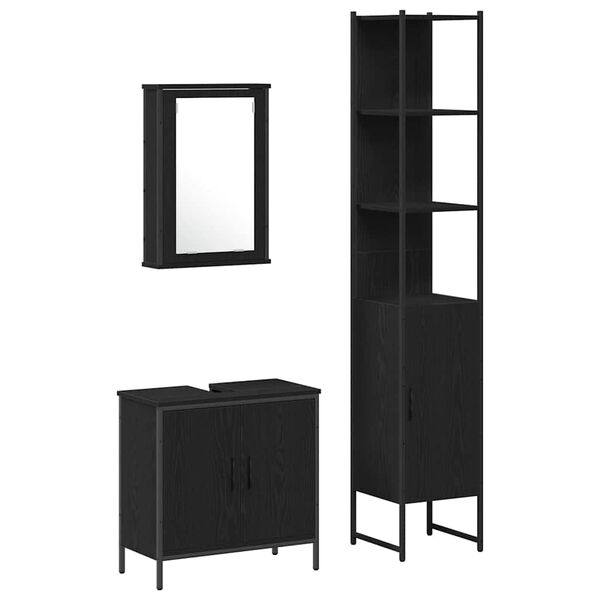 vidaXL Juego de muebles de ba&ntilde;o 3 pcs Negro Madera contrachapada