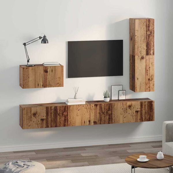 vidaXL Conjunto de mueble de TV con caj&oacute;n 4 pcs Madera envejecida