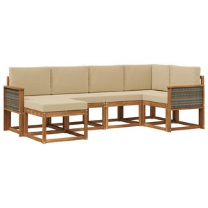 vidaXL Conjunto de sof&aacute;s de exterior 6 uds. Natural y Beige Poli&eacute;ster
