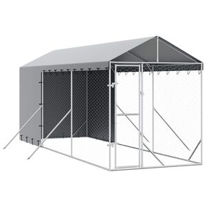 vidaXL Perrera de exterior con toldo acero galvanizado plata 2x6x2,5 m