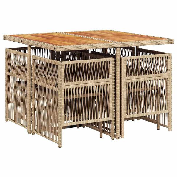 vidaXL Set comedor de jard&iacute;n 9 pzas con cojines rat&aacute;n sint&eacute;tico beige