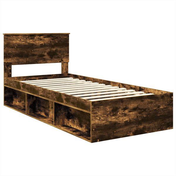 vidaXL Estructura de cama con cabecera Roble ahumado 100 x 200 cm