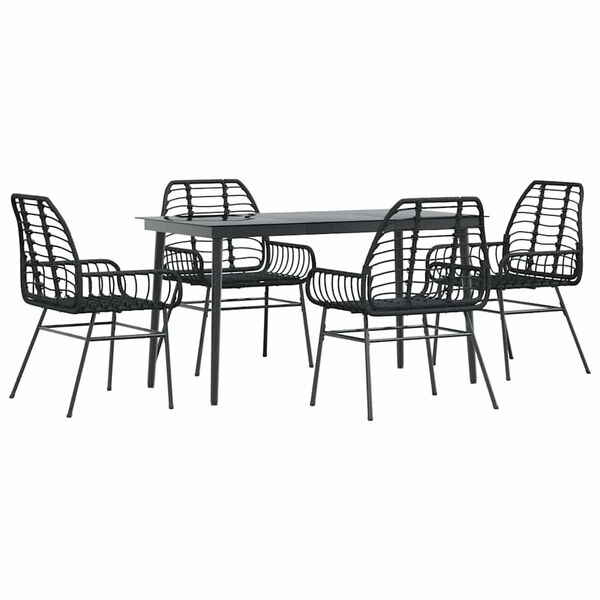 vidaXL Juego de comedor jard&iacute;n 5 piezas rat&aacute;n sint&eacute;tico vidrio negro