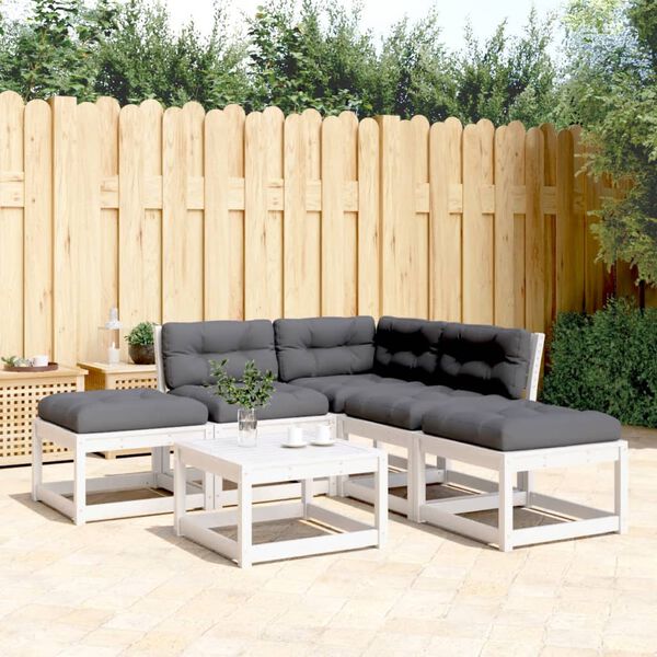 vidaXL Set sofás jardín 5 pzas con cojines madera maciza pino blanco