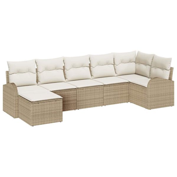 vidaXL Conjunto de sof&aacute; de jard&iacute;n 7 pcs Beige Polirat&aacute;n