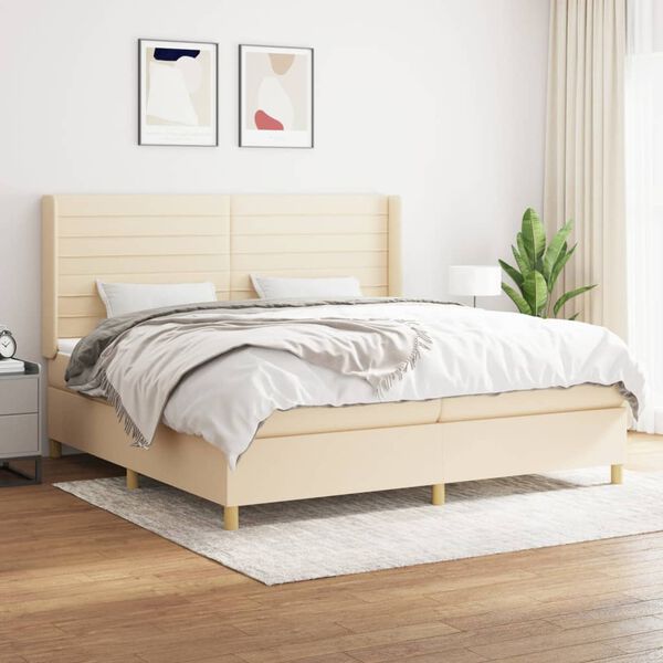 vidaXL Cama box spring con colch&oacute;n tela color crema 200x200 cm