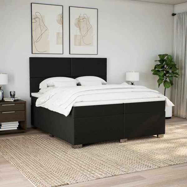 vidaXL Cama box spring con colch&oacute;n tela negro 200x200 cm